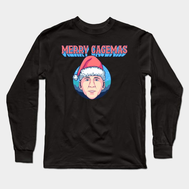 Merry Cagemas Christmas Nicolas Cage Knit Long Sleeve T-Shirt by thelazyshibaai